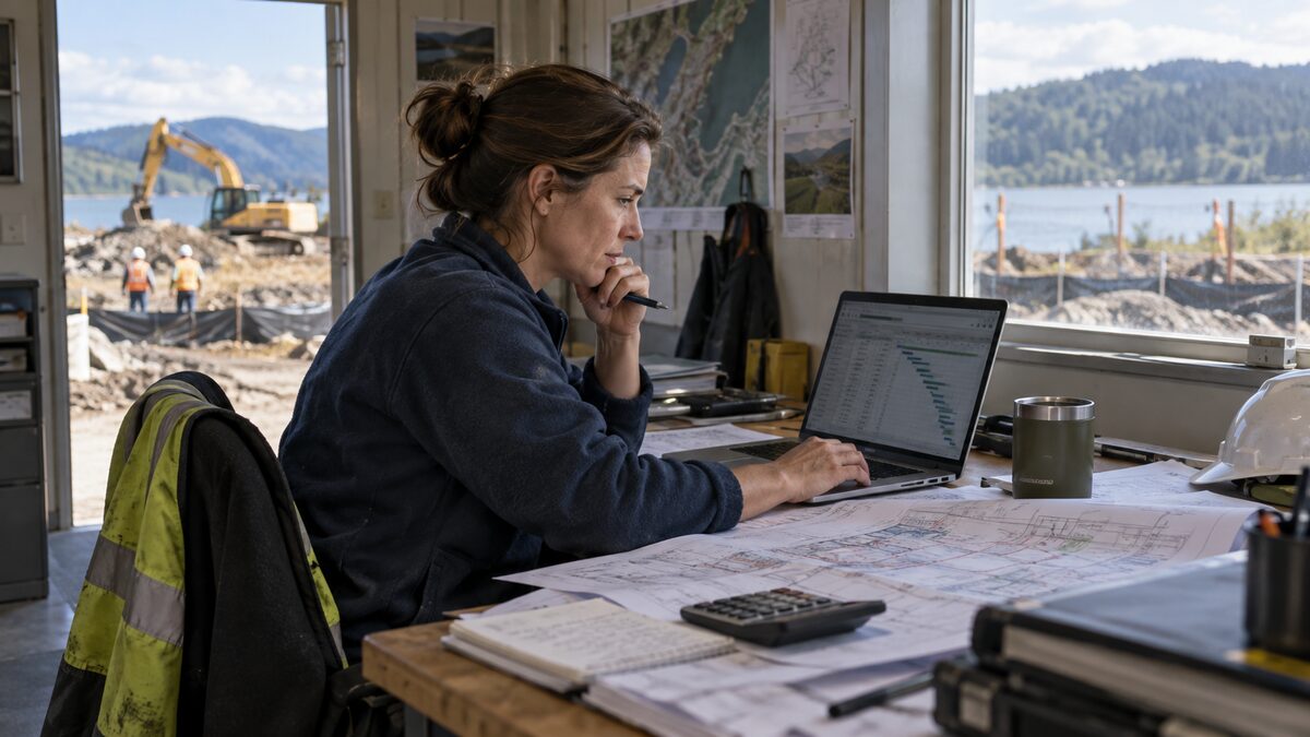 Project manager reviewing a forecast in a field office