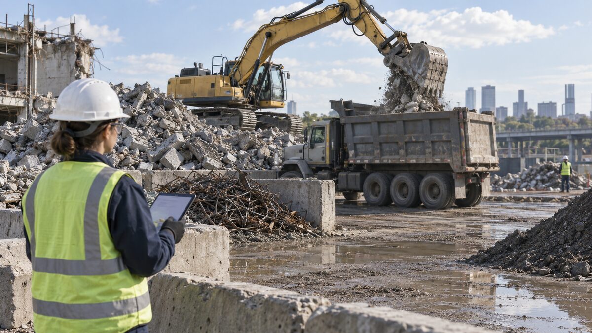 Field team member tracking demolition quantities during loading